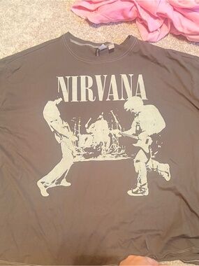 H&M Charcoal Nirvana Graphic Tee with Cream Print